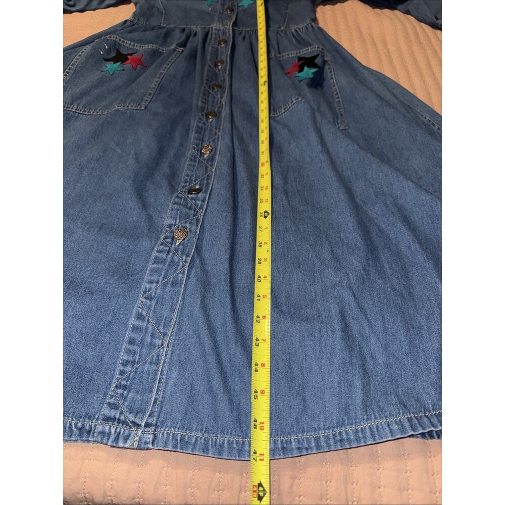 Vintage 90s Western Denim Star Applique Midi Dress Studio 25 Cowgirl Festival M - Picture 9 of 11